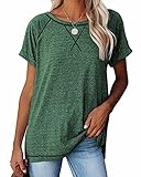 JOCAFIYE Damen Tops T-Shirt Sommer Kurzarm Tops Rundhals Tunika Damen Bluse Loose T-Shirt Casual Basic Tee H Green XXL