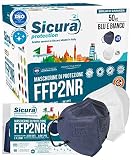 50 FFP2 Masken CE zertifiziert BLAU und WEISS (25 + 25) SICURA Italy geprägtes Logo BFE ≥99% Made in Italy sanitisiert und einzeln versiegelt FFP2-Masken ISO 13485 und ISO 9001