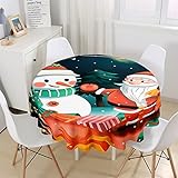 HOMEIEU 3D Kleiner Schneemann Digitaldruck Polyester Runde Tischdecke, Weihnachtsessen Party Dekoration Runde Tischdecke, wasserdichte Runde Tischdecke Diameter 180