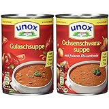 Unox Konzentrat Gulasch Suppe 3 Teller, 6er-Pack (6 x 400 ml) & Konzentrat Ochsenschwanz Suppe 3 Teller, 6er-Pack (6 x 400 ml)