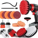 Cottonix Bürstenaufsatz Bohrmaschine Set 18 Stück, Schrubbpads und Schwamm, Polierpads, Power Scrubber-Bürste mit verlängertem langem Aufsatz, Autopolierp