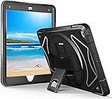 Moona Schutzhülle für iPad Air 3 2019 - und Pro 10.5 Hülle 2017 Hybrid Full Body 3-lagige Armor Protective Shockproof Case Cover mit Handgriff drehbarem Ständer Apple Schwarz schw