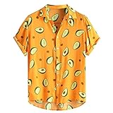 WENZHOU Bluse Männer Kurzes atmungsaktives bequemes Avocado Druck langärmliges lockeres lässiges T-Shirt Surfhemd Strandhemd Retro Hawaii Sommer Kurzarm Casual Sommerhemd H