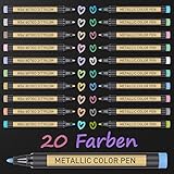 Metallic Stifte set, 20 Farben Metallic Marker Stifte für Gästebuch Hochzeit, Fotoalbum, Schwarze Seiten, Fotobuch zum Selbstgestalten, Explosionsbox Geburtstag, Scrapbook Zubehör, Schulsachen M