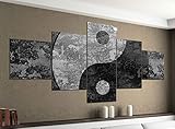 Leinwandbild 5 tlg. 200cmx100cm Yin & Yang Symbol Feng Shui Zen schwarz weiß Bilder Druck auf Leinwand Bild Kunstdruck mehrteilig Holz 9YA2432, 5Tlg 200x100cm:5Tlg 200x100