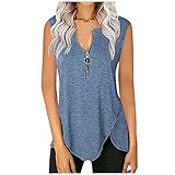 YunYoud Damen Top Elegant Einfarbig Shirt Tank Top Ärmellos Oberteil Casual Tee Shirt Mit Reißverschlusshemd Lässig Pullover Lockeres Hemdoberteil für D