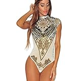 Frauen Sommer Overalls FORH Mode Damen Jumpsuit Sexy Slim Strumpfhosen Elastisch Hohe Kragen Bodycon Playsuit Ärmellos Elegant Strandkleidung Tüll Perspektive Clubwear (Weiß, M)