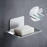Seifenhalter ohne Bohren Edelstahl selbstklebend,Silberne Edelstahl-WC-Seifenschale Hotelbadezimmer Aluminiumseifenfrei perforiertes Regal Wandaufhänger Seifenhalter+3M starker Schwammschaumkleb