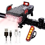 Oyeeice 4 in 1 LED Fahrradlicht, USB Aufladbar Fahradlicht Set, IP65 Wasserdicht Haben DREI Beleuchtungsmodi Können als Fahrradbeleuchtung, Handyhalterung, Lautsprecher, Mobilstrom (4500 mAh)