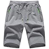 JustSun Kurze Hosen Herren Shorts Sommer Kurze Jogginghose Baumwolle Sweat Sport Shorts mit Reißverschluss Grau L