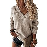 ZYUD Pullover Damen Strickpullover Streifen Sweater Lockerer Pullover für Herbst Winter und Feder Casual Sweatshirts Langarm Winter Sweater Sexy V-Ausschnitt Sweatshirt Lose Top Warm Strickw