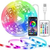 LED Strip 2/5M, LED Streifen Musik Lichterkette mit Fernbedienung, Band Lichter, RGB Dimmbar Lichtleiste Light, Lichtband Leiste, Bunt Kette Stripes für Party Weihnachten Deko (RGB, 2)