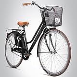 Bergsteiger Amsterdam 28 Zoll Damenfahrrad, ab 150 cm, Korb, Fahrrad-Licht, Damen-Citybike mit Rücktrittbremse, Hollandrad im Retro-Desig