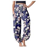 SCBFDI Bedruckte LäSsige Locker Sitzende Hose Mit Weitem Bein Elastische Mittelhohe Hose Mit Bund Ohne GüRtel Urban Casual Sporthose Yogahosen FüR F
