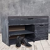 Vintage Möbel 24 GmbH Angesagte, Schwarze Sitzbank, Shabby, mit Sitzpolster & verschiedenen Stauräumen, schön im Schlafzimmer, neu, 90x40x55