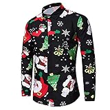 Weihnachts Kleid Oben Herren Hemd Herbst Und Winter Mode Lässig Weihnachtshemd Langarm Top Langarm Knöpfe Quadratischer Kragen Print Schneeflocke Weihnachtsmann Top