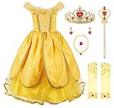 JerrisApparel Belle Kleider Kostüm Party Schick Ankleiden für Prinzessin Mädchen, Gelb 1 mit Zubehör, 4 Jahre (Herstellergröße: 110)