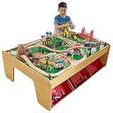 KidKraft 17850 Eisenbahnset und Spieltisch Waterfall Mountain Klassisches Spielzeugeisenbahn-Set mit Zubehör, Naturfarb