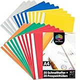 OfficeTree 20x Schnellhefter A4 Set Bunt inkl. 20 Prospekthüllen A4 Glasklar – 40 teiliges Komp