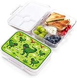 JARLSON® Brotdose für Kinder mit 4 Fächern - TÜV geprüft - Lunchbox aus Tritan - Bento Box auslaufsicher – Jausenbox für Kindergarten und Schule - Mädchen und Jungen - 850ml (Dinosaurier)