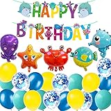 MAKFORT Geburtstagsdeko Ozean Geburtstag Party Dekoration Meer Tiere Tintenfisch Krabbe Kugelfisch Seestern Hippocampus Folienballon Geburtstagsdeko Jungen Birthday D