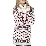 JFIOSD Damen Pulloverkleid Rollkragen Strickkleid Mit Elchliebe Print Weihnachten Minikleid Winteretuikleid Für Party Cocktail Freizeit,Rot,M