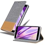 Cadorabo Hülle für WIKO Lenny 5 in HELL GRAU BRAUN - Handyhülle mit Magnetverschluss, Standfunktion und Kartenfach - Case Cover Schutzhülle Etui Tasche Book Klapp Sty