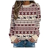 Hässlicher-Weihnachtspullover-Damen Pulli-Weihnachten-Damen:Teenager-Mädchen Hässlich Langarm Pullover Frauen Weihnachtsbluse Weihnachtsmann Kostüm Christmas Sweater Weihnachtsshirt Xmas Pulli S