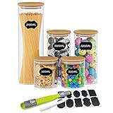 Vorratsdosen Glas 5er Set, yoyoblue Vorratsglas Bambusdeckel, küchen Aufbewahrungsdosen Gewürzgläser Luftdicht Glasbehälter, Vorratsdosen luftdicht für Spaghetti,Gewürze,Bohnen,Zuck