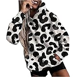 uzwwjim Damen Lose Kapuzenpullover Hoodies Leopard Drucken Spleißen Damen Hooded Sweatshirt Damen Kapuzenpullover Hoodies(Schwarz,L)