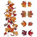 jiuzcare Künstliche Ahornblatt Girlande Herbstlaub Blätter Herbst Ahornblätter Reben 175cm Herbstblätter Girlanden für Halloween, Weihnachts Deko, Party, Kamin, Abendessen, Drinnen Drauße Deko, C