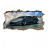 nikima - 106 Wandtattoo Sportwagen schwarz - Loch in der Wand - in 6 Größen - wunderschöne Kinderzimmer Sticker und Aufkleber Coole Wanddeko Wandbild Junge Mädchen Größe 1000 x 500