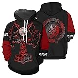 Puuuk Viking Mjolnir Tattoo 3D Gedruckte Herren Hoodies,Harajuku Streetwear Pullover Herbst Casual Zip Up Jacke,Hoodies,S