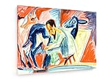 weewado Ernst Ludwig Kirchner - Melkender Bauer 100x75 cm Textil-Leinwandbild auf Keilrahmen - Wand-Bild - Kunst, Gemälde, Foto, Bild auf Leinwand - Alte Meister/M