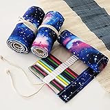 72 Schlitze Leinwand Bleistifte Rolle Halter Milky Starry Bleistifte Organizer Halter Stift Pinsel Aufbewahrungstasche tragbar für Künstler Studenten Schulb