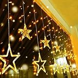 Quntis 138 LEDs 2m 12 Sterne Lichterkette Sternenvorhang Warmweiß, Erweiterbare Weihnachtsbeleuchtung Innen Fenster, IP44 Lichtervorhang Strombetrieb Außen, 8 Modi Weihnachtsdeko für Zimmer Balk