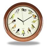 Monsterzeug Wanduhr mit 12 verschiedenen Vogelstimmen, Batteriebetriebene Uhr mit Vogelgeräuschen, Vogelgesang-Uhr für Z