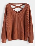 Frauen Jumper Casual Pullover Drop Schulter V Hals Chunky Pulloverloose Lace Up Pullover Micro elastische solide gebunden Top Eine Größe Light Brow