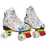 HXSNB Klassische Zweireihige Rollschuhe PU-Leder High-Top Rollschuhe Anfänger Vierrädrige Rollschuhe Glänzende Rollschuhe Indoor Outdoor Erwachsene Rollschuhe,White-36