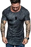 Geagodelia Casual Fitness T-Shirt für Herren, Basic-T-Shirt mit kurzen Ärmeln und Rundhalsausschnitt, einfarbig, für Herren, Schwarz 56