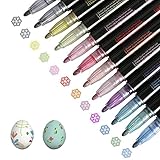 12 Farben Metallische Umriss Marker Double Outline Shimmer Marker mit 8 Schablonen und einem Netzbeutel für Kunst & Basteln, Zeichnen, Tagebuch, Scrapbooking, Briefe, Weihnachtskarten (12 Farben)