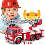DZX Ferngesteuertes Autospielzeug, Mini Red Drop-resistentes Feuerwehrauto Wiederaufladbares RC Spielzeugauto Jungen und Mädchen Fernbedienung Cloud Ladder Truck Kinder Pädagogisches Spielzeug fü