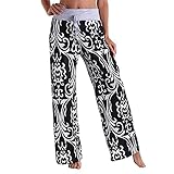 BIBOKAOKE Lange Hose Damen Sommerhose High Waist Breite Bein Hose Blumen Druck Palazzo Hose Bequem Loose Yogahose Freizeithose Mit Kordelzug Schlafanzughose Sporthose Yoga H