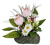 Flair Flower Gesteck Tulpen auf Stein Kunstblumen Künstliche Unechte Gefälschte Deko Pflanzen Blumen mit Blätter Frühjahrsdekoration Osterdeko Tischdeko Frühjahr Ostern Floristik, rosa, 20x20x15