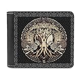 Magiböes PU Leder Geldbörsen für Herren Wikinger Baum des Lebens Rabe Wolf Knoten Leder Vordertasche Portemonnaie für Männer,Ehemann,Vater,Sohn Geschenk white One S