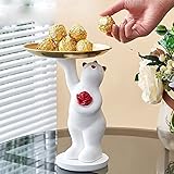 GGHHJ Perlenharz Eisbär Skulptur Mit Metalltablett Tierfigur Ornament Süßigkeitenschale Dekoratives Tablett Für Schlüssel Home Office Hoteldekoration Hebehände (Color : B)