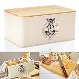 bambuswald© Brotbox aus Metall mit ökologischem Deckel aus Bambus - ca 33x21x16cm | Brotkasten für Croissants, Brot o. Brötchen | Brotbehälter mit Küchenbrett | Aufbewahrung Vorratdose B