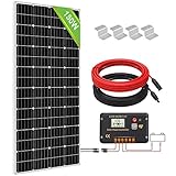 ECO-WORTHY 12V 150W monokristallines Solarmodul-Kit System Solarpanel mit 30A LCD-Laderegler + 5m Solaradapter-Kit + Z-Halterungen, netzunabhängig, geeignet für Wohnmobil Boot H