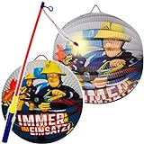 alles-meine.de GmbH Set: Laterne / Lampion + LED Laternenstab - Feuerwehrmann Sam - aus Papier - RUND - für Kinder Papierlaterne - Lampe - Laternen Lampions - Figuren - L