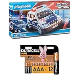 Playmobil City Action 6873 Polizei-Einsatzwagen mit Licht- und Soundeffekten, Ab 5 Jahren + Duracell Plus AAA Alkaline-Batterien, 12er Pack